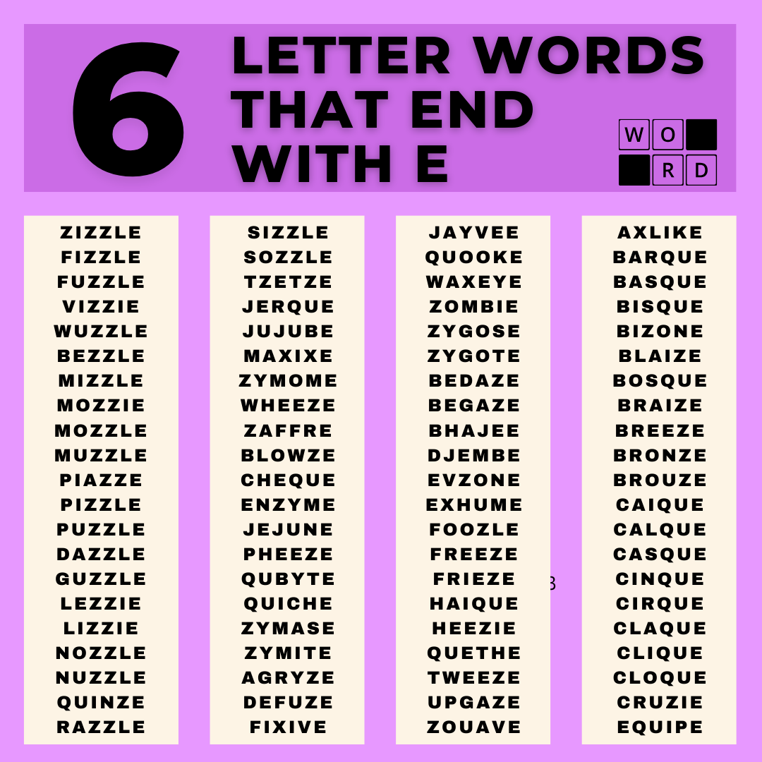 Six letter words that end with E