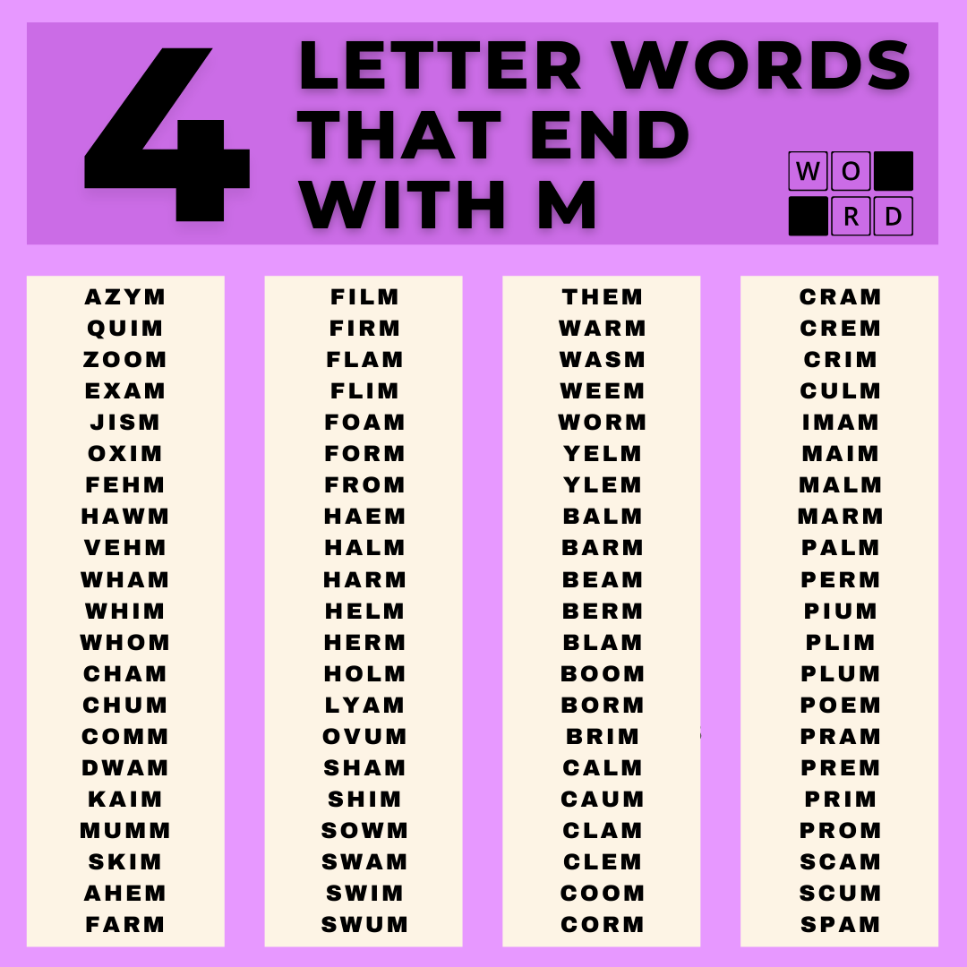 Four letter words that end with M