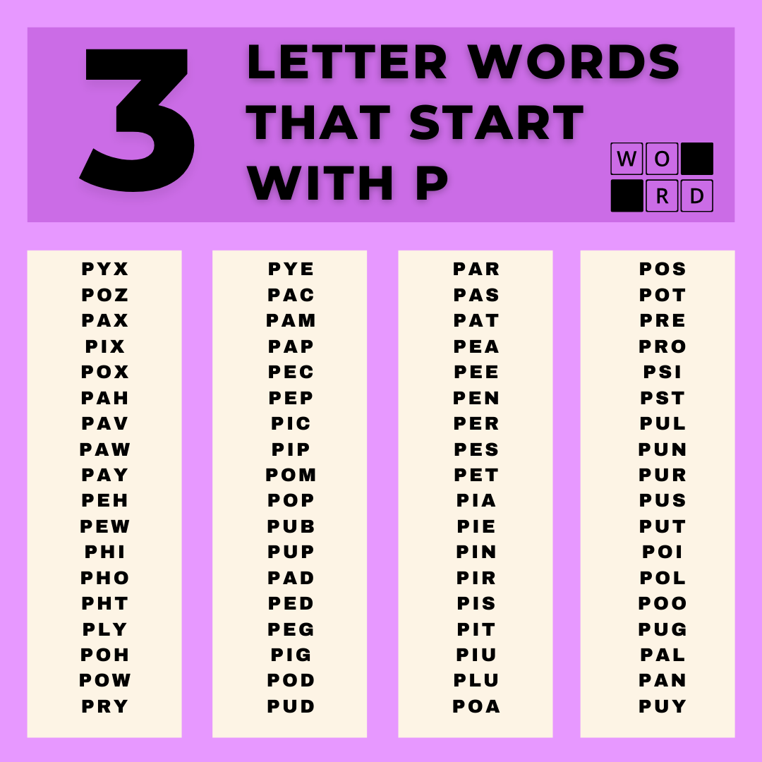 Three letter words that start with P