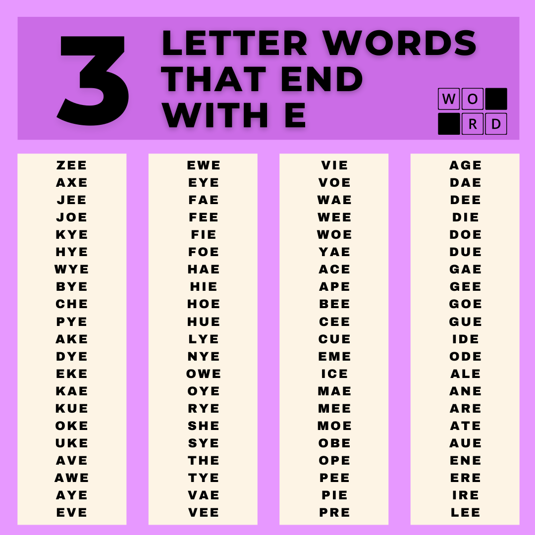 Three letter words that end with E