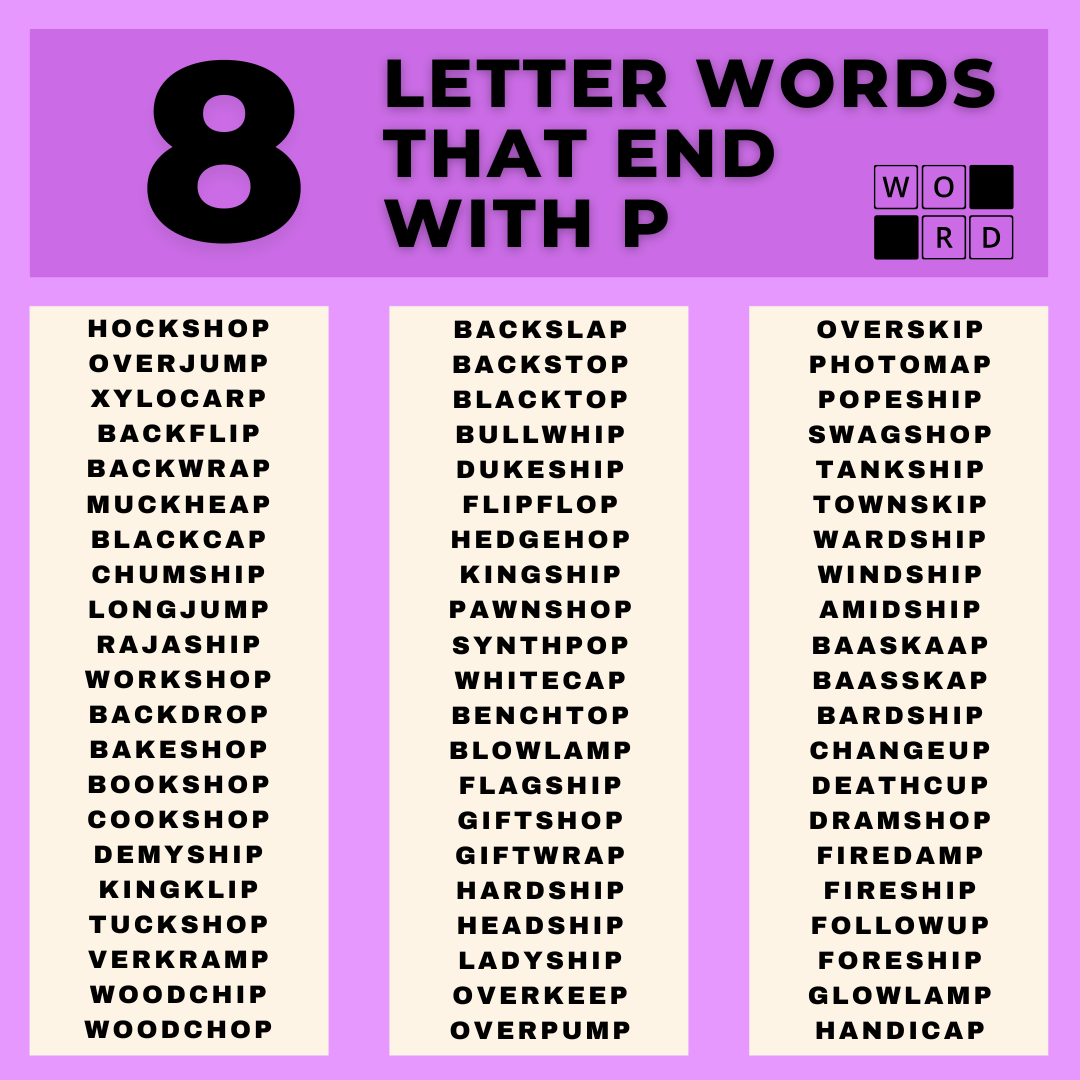 Eight letter words that end with P