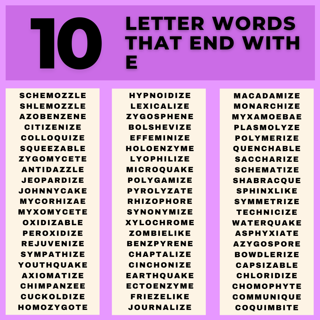 Ten letter words that end with E