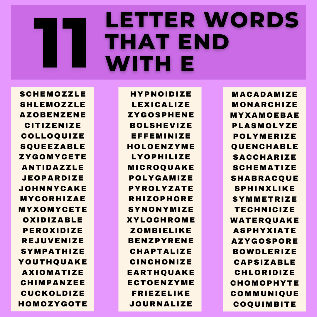 Eleven letter words that end with E