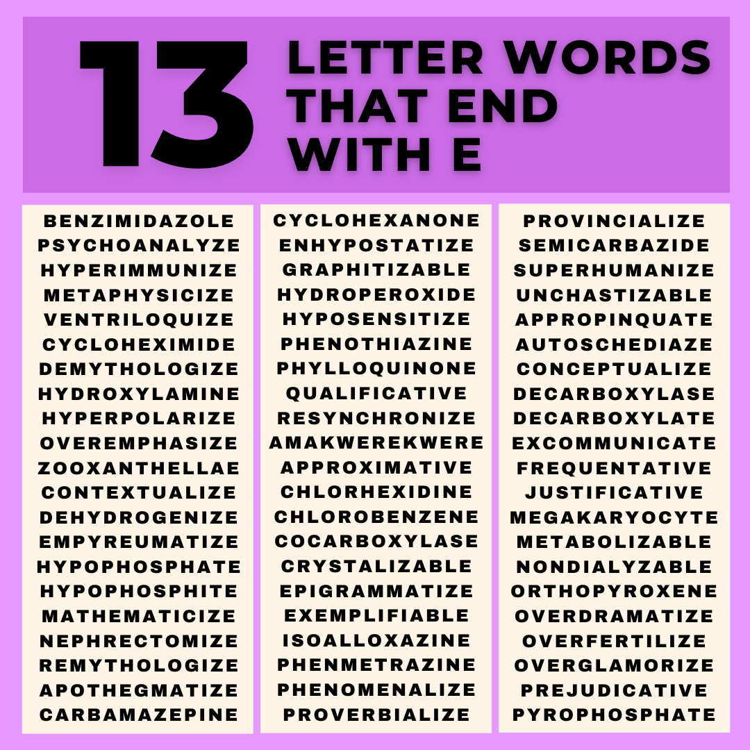 Thirteen letter words that end with E